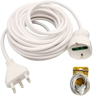 Prolunga elettrico 3 5 10mt con spina piatta presa shuko 10 16A 250V cavo bianco lineare 3G1 (10 Metri)