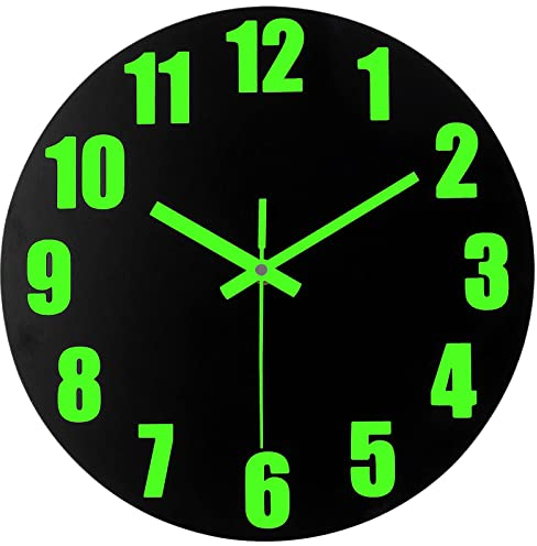 DIYZON Nachleuchtende Wanduhr 30 cm Holz Geräuschlos ohne Glas Landhausstil Schlafzimmer/Küche/Büro Deko Wanduhr (Batteriebetrieben)