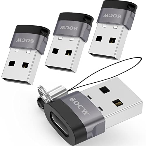 socw USB C Female to USB Male Adapter 2.0 (Grey, 4 Pack)