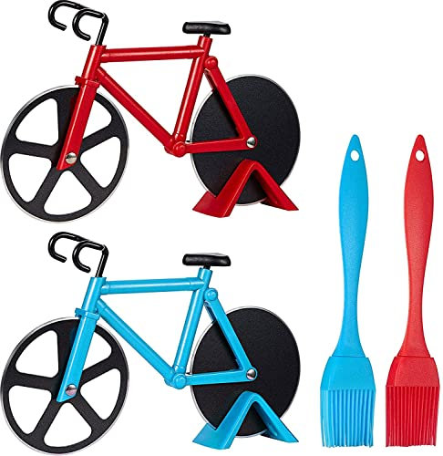 Taglierina per pizza e barbecue a forma di bicicletta, in acciaio inox, adatto per gli amanti della pizza di Natale e Capodanno, blu e rosso