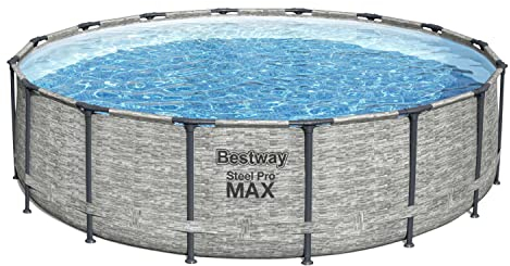 Bestway® Steel Pro MAX™ Ersatz Frame Pool ohne Zubehör Ø 488 x 122 cm, Steinwand-Optik (Cremegrau), rund, Steinoptik