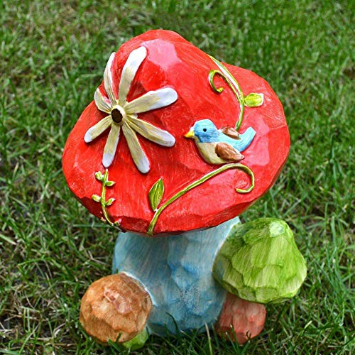 YTOOZ Statuen für den Garten im Freien, Pilz-Skulpturen aus Harz, süße Terrasse, Hof, Rasen, Basteln, Ornamente, handbemalte Figuren, rot C 10 x 9 x 19 cm (4 x 4 x 7 Zoll) Geschenk