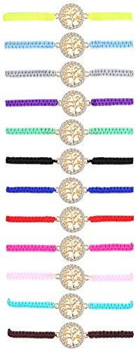 Adramata 12 Pcs d'Amitié Bracelet Femme Infinity Arbre de Vie Bracelets Assortis Bracelets Colorés Tressés Ensemble Réglable Empilable Fait Main Bracelets pour Femmes Filles