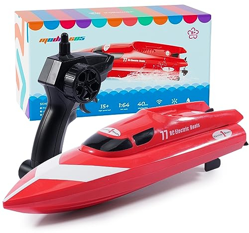 ifollower Ferngesteuertes Boot für Pools und Seen, 15+KM 2.4Ghz Boot Ferngesteuert für Kinder mit 2 Wiederaufladbaren Batterie/Alarm Bei Schwacher Batterie Motorboot Geschenk für Kinder