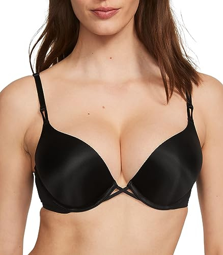 Victoria's Secret Bombshell Soutien-gorge push-up avec 2 bonnets et bretelles brillantes pour femme (85A-90DD), Black Shine, 100C