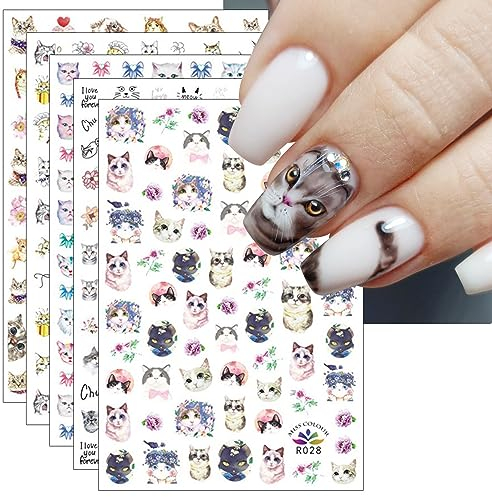 JMEOWIO Adesivi Unghie Animale Gatto per Nail Art - 8 Fogli Autoadesivi Decorazioni Disegni