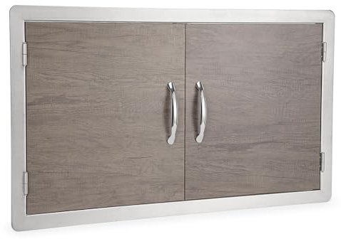 Stanbroil Grill-Zugangstür für den Außenbereich, Küchentüren, 91,4 x 53,3 cm (B x H), Holzmaserung, Doppeltür für kommerzielle Grillinsel, Grillstation, Außenschrank