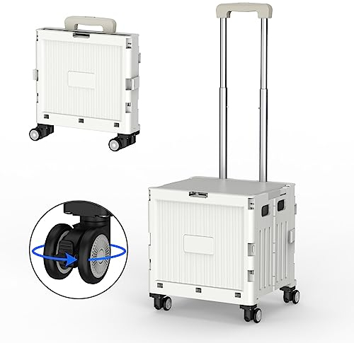 Marketero Collapsible Shopping Box Trolley on 4 Wheels 360°Rotate Folding Teacher Cart With Telescopic Handle - Heavy Duty 30kg Capacity for Camping Shopping Grey, HGH189