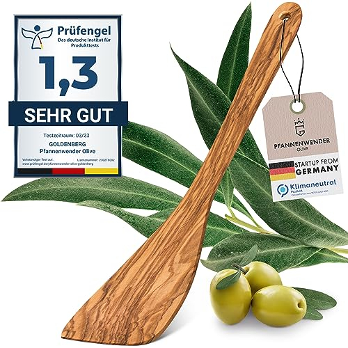 GOLDENBERG® Premium Pfannenwender - Made in Europe - feinstes Olivenholz aus Italien - robust, langlebig & antibakteriell - Holzschaber - Pfannenwender Holz