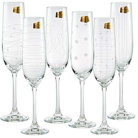 REGALOS LLUNA Set 6 copas cava decoradas modelo ELEMENTS 24 cm. motivos lineales surtidos 19 cl.