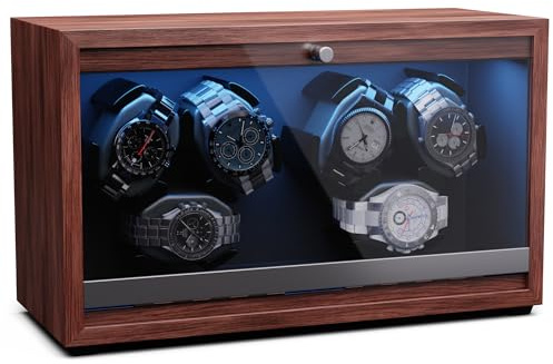 Klarstein Uhrenbeweger für Automatikuhren, Automatik-Uhrenbeweger für 6 Uhren, Automatikuhr mit Acryl-Tür, Automatischer Blaue LEDs, Watch Winder mit 4 TPD Einstellungen