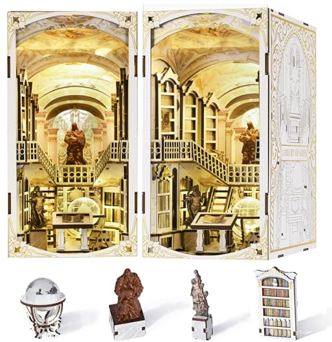 MiniCity Library of Gods Book Nook Kit mit LED, Holzpuzzle fürs Regal | Bibliothek der Götter zum Selberbauen: 261 Teile, LED, Staubschutz, Kleber und Werkzeug; DIY-Projekt 6–8 Std., ab 14 Jahren.