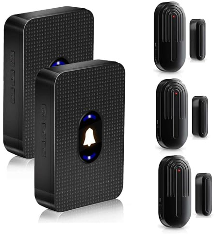 DAYTECH Allarme senza fili con sensore per porta, campanello di allarme aperto, allarme di ingresso per casa, negozio, ufficio, portata di 100 m, 55 suonerie, 5 volumi, 2 ricevitori e 3 sensori