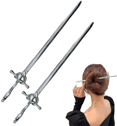 2 palillos de metal para el pelo con forma de espada, palillos vintage para el pelo, horquillas chinas de metal, pasadores para mujeres y niñas, uso diario
