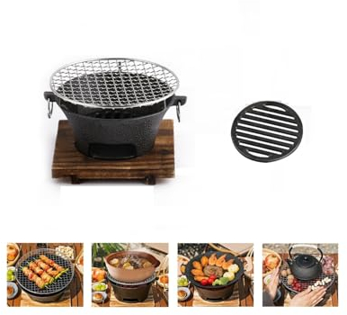 Gril Hibachi en fonte, barbecue hibachi d'extérieur, barbecue à charbon, table hibachi, petit barbecue portable à charbon de bois pour extérieur, camping, surface de grille de barbecue de 27,9 cm,