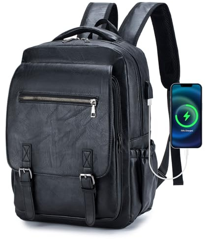 SUCIKORIO Leder Rucksack 40x30x15cm British Airways Wizzair Handgepäck Flugzeug, Wasserdicht Reiserucksack Herren Damen Modern Elegant Travel Rucksack mit 15,6 Zoll Laptopfach für Reisen, Eurowings