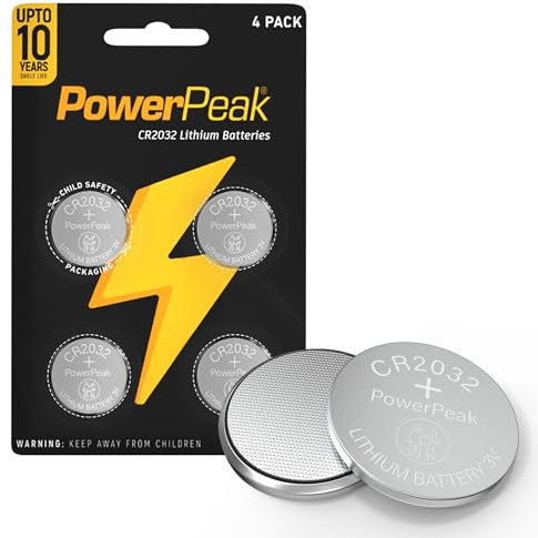 Power Peak CR2032 Battery - 3V Lithium Coin Cell Button Batteries - Suitable for AirTag, Car Key Fob, Kitchen Scale, Watch, Remote Control, Toys - CR 2032 DL2032