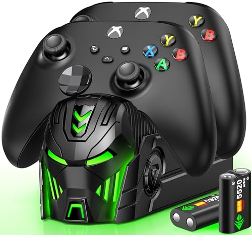 HELLCOOL Charging Dock for Xbox Controller with 2x5520mWh Rechargeable Battery for Xbox Series X|S,Xbox One/Elite/S|X Console,Battery Pack for Xbox Charger with Battery Compartment/LED Display Skins