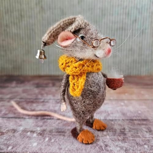 Meokro Nadelfilz-Maus-Kit – Handgefertigte Filzmäuse für Winter-Weihnachten, unvollendete Filz-Tier-Kit, DIY-Weihnachtsmaus-Puppen-Dekorationen