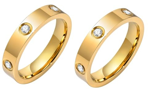 RIXERKOC Bagues d'amour pour Femme Bagues en Acier Inoxydable plaqué or 18K à Zircon Cubique Anneau de Mariage Bijoux Saint-Valentin Fête des mères Anniversaire Cadeaux
