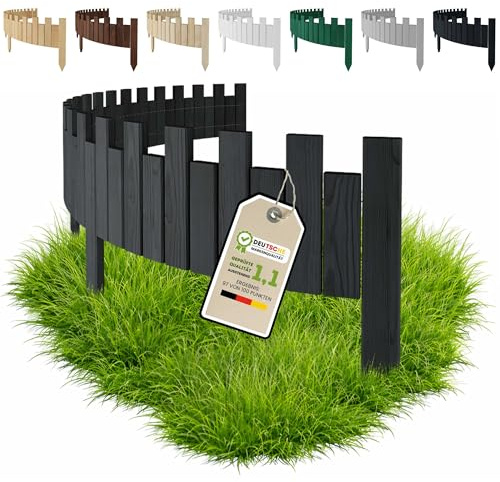 Floranica Bordura Giardino Legno 200 x 15 cm Dentellata Antracite | Bordo prato flessibile in pino per aiuole, orto e recinzione, dentellato – impregnato senza cromo, senza riflesso verde