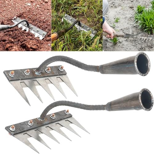 Râteau à foin en acier au carbone amovible robuste en métal pour le jardinage et le désherbage (2)