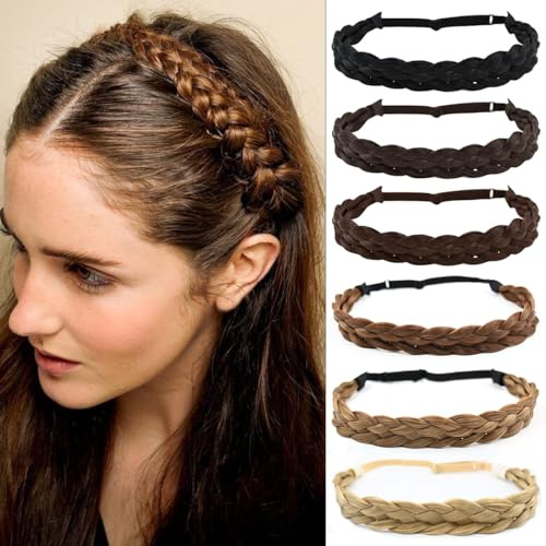PARXITN Damen Haarband 5 Stränge Verstellbarer geflochtener Haarreif Schwarz Stirnbänder für Frauen Synthetisches Haar Zopf-Haarband Geflochtener elastischer Haarreif