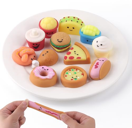 Anboor Mini giocattolo per squisiti alimentari – 12 giocattoli morbidi Kawaii Cibo Stress-Squeeze per bambini, mini giocattoli per alimenti spazzatura cibo per feste e imbottiture per bag