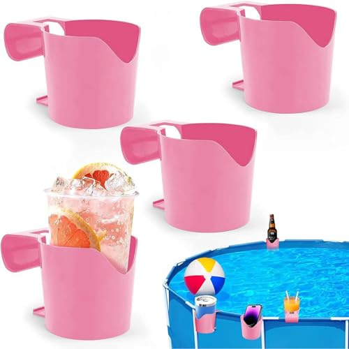 4 Stück Rosa Pool Getränkehalter WISIRENT, Poolside Cup Holder für Pools Multifunktionaler Poolbecherhalter, Swimming Pool Drink Holder Kunststoff Getränkehalter Poolrand für Getränke, Handys