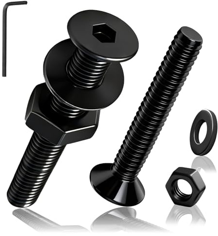 PDKKFF 60 Piezas Juego de M3x30mm Tornillos y Tuercas, Negro Tornillo de Avellanado Cabeza Hexagonal, Acero al Carbon Tornillos de Plana y Tuercas y Arandelas Kit para Muebles y Maquinaria