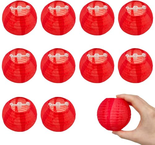 Niuhong 10 Pcs 3in Mini Runde Laterne Lampions Kleine Laternen Zimmer Dekoration Hängend Garten Balkon Deko Innen Und Außen Party Geburtstag Hochzeit Taufe (Rot)