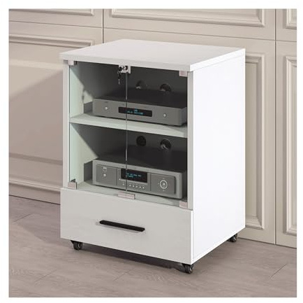 RGZFYH HIFI Rack Mobiletto multimediale con porta in vetro temperato e gestione dei cavi Mobiletto stereo moderno con ripiani regolabili Supporto for giradischi for la casa TV(Wit,2 tier)