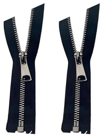 HUVZOR 2 piezas cremalleras 70cm separables - tirador decorativo - cursor en metal - color negro - malla corredera ropa costura mercería chaqueta(negro)
