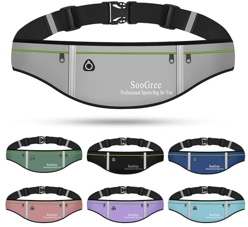 SooGree Laufgürtel für Handy - Lauftasche Jogging, Läufer-Hüfttasche für Damen und Herren, Wasserdicht Sportgürtel zum Radfahren, Joggen (GSP1201, Grau)