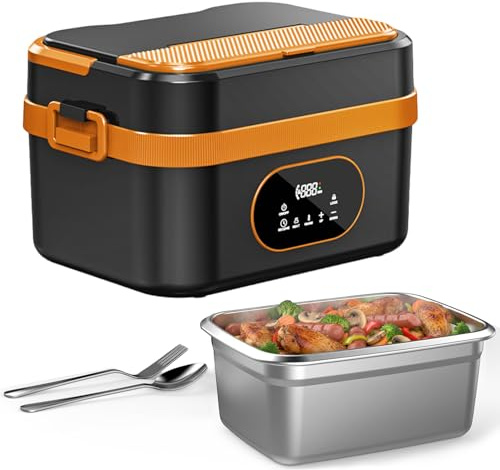 AURIVEE Fiambrera Eléctrica Sin Cable 1.5L，Calentamiento Automático 18000mAh Recargable con Temporizador, Pantalla LED & Bolsa Térmica para Oficina, Camión, Exterior