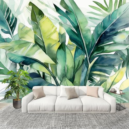 Fotomurale Soggiorno Carta da parati 250x175 cm Tropicale Pianta Foglia di Banano TNT Murale alla Decorazione da Muro Verde Poster Gigante Design Cameretta Carta per Camera da Letto