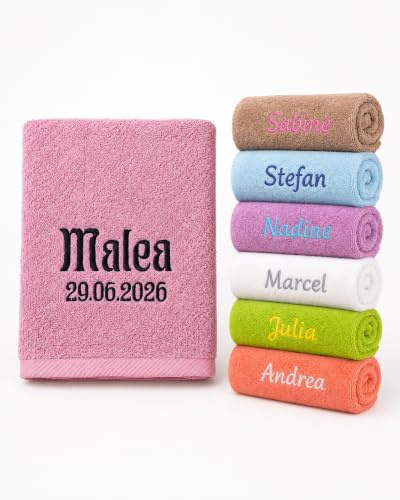 Generisch Personalisiertes Handtuch 70x140 cm Lila mit Name – Badetuch aus 100% Baumwolle 500 g/m² – Bestickt – Weiches Duschtuch als Geschenk (Lila, 70x140 cm)