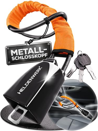 HELDENWERK® Lenkradkralle für Auto & Wohnmobil Lenkradschloss aus Metall | Universelle Passform, Multilayer-Stahlseil, Massives Metallgehäuse, 3 Sicherheitsschlüssel, Manipulationssicheres Schloss