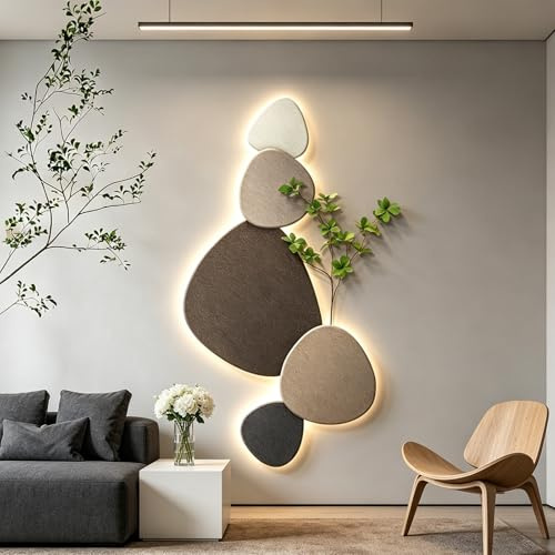 ZUGIATP Arte da Parete Moderna 3D in Cristallo E Porcellana LED – Scultura Murale con Alimentazione A Spina – Murale Paesaggistico Effetto Pietra(Style A,23 * 47in/60 * 120cm)