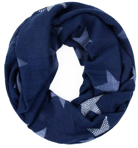 Gloop Loop Schal mit Sternenmuster, Damen leichter Langschal Mehrfarbig | Damen Leichter Langschal, Schlauchschal, Loopschal Tuch für Frühling und Herbst in vielen Farben