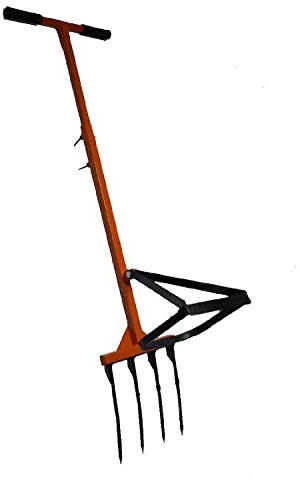 Uzman-Versand Doppelgrabegabel 4-Zähne Bodenkralle Erdkralle Spate Gartenspate Bodenkultivierer Bio Lüfter - Grubber Sauzahn Broadfork 8kg Orange Metall Manuell