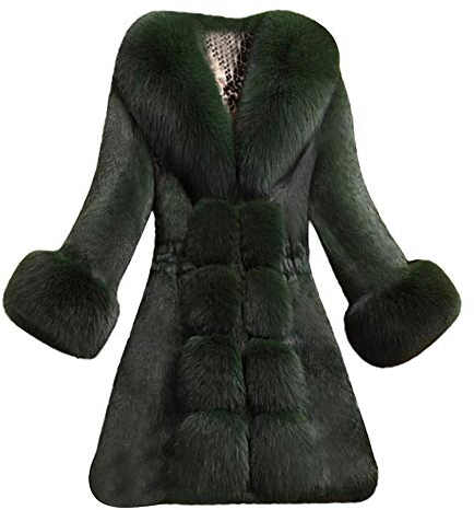 YEBIRAL Damen Wintermantel Elegant Winter Kunstpelz Jacke Warm Outwear Mit Faux Pelz Kragen Felljacke Lang Mantel Winterparka(XXL,Grün)
