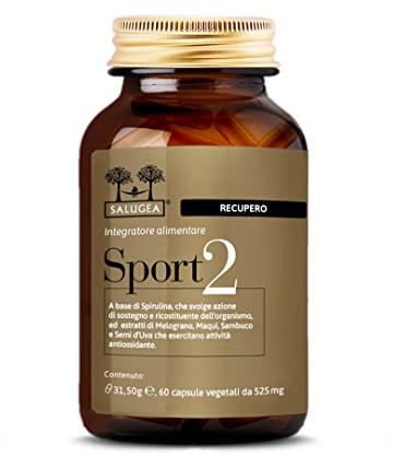 Sport 2 Recupero Salugea - Integratore per il Recupero Energetico e Muscolare Post-Allenamento - 100% Naturale con Spirulina, Melograno, Sambuco, Maqui, Semi D'Uva - No Caffeina-60 capsule vegetali