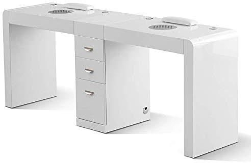 Table professionnelle modulaire de manucure, avec tiroirs, aspirateur à filtre intégré et présentoir à LED pour accessoires et vernis
