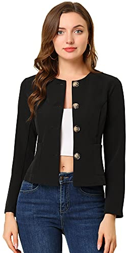 Allegra K Women's Vintage Crop Jackets Casual Elegant Lightweight Button Short Coat Jacket Black XL