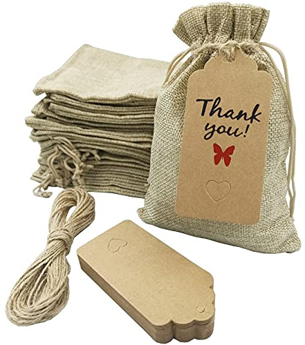 DUGYIRS 30 stycken jutesäckar bomull säckväv presentpåsar med dragsko 13 cm x 18 cm liten fest gåva väskor jutepåse smyckepåse för födelsedag bröllop högtidsfest (beige)