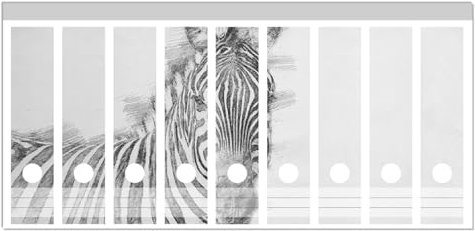 Wallario Ordnerrücken Sticker Zebra in schwarz weiß - Bleistift Zeichnung - Größe 9 Stück, Rückenschilder für 9 breite Ordner, Klebeetiketten