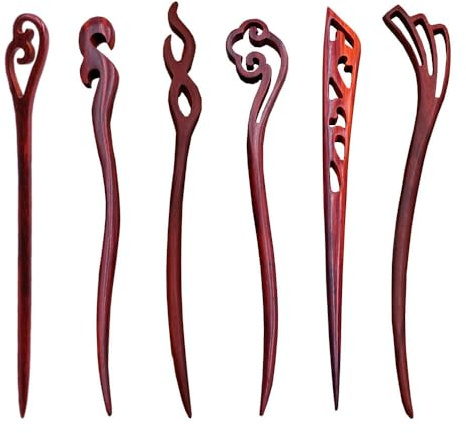 6 Stück Schwarz Holz Haarspangen, Sandelholz Haarnadeln, Essstäbchen Sandelholz Haarnadel Haar, Schwarze Ebenholz Geschnitzte Haarschmuck, Mit Nicht Fäulnisanfällig, Für Damen Und Mädchen (Rot)