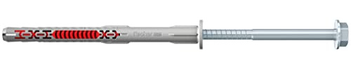 fischer DuoXpand 10 x 140 FUS R, Universaldübel mit nicht rostender Sechskantschraube & angeformter U-Scheibe (50 Stk.), Dübel für starken Halt, ideal für poröse Baustoffe & randnahe Verankerungen