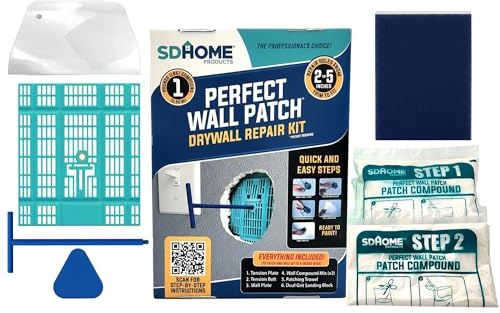 Drywall Repair Kit by SD Home, Fix Large Holes Fast, Wall Plate, 2 Patch Dry Compound Bags, Sanding Block & Trowel, Perfect Drywall Hole Patch Solution, Quick & Easy Filler, Wall Putty, Spackle Paste